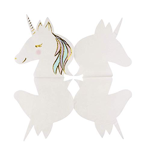 Disposable Paper Cocktail Napkins (50-Pack) - Unicorn Die-Cut Shaped Design with Gold Foil, 3- Ply, Folded: 6.5 x 6.3 Inches