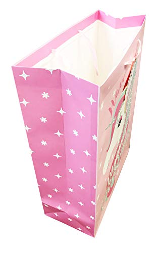 Christmas Gift Bags Extra Large 3 Pack Bulk Pink Glitter Unicorn for Kids Girls Present Wrapping Tags
