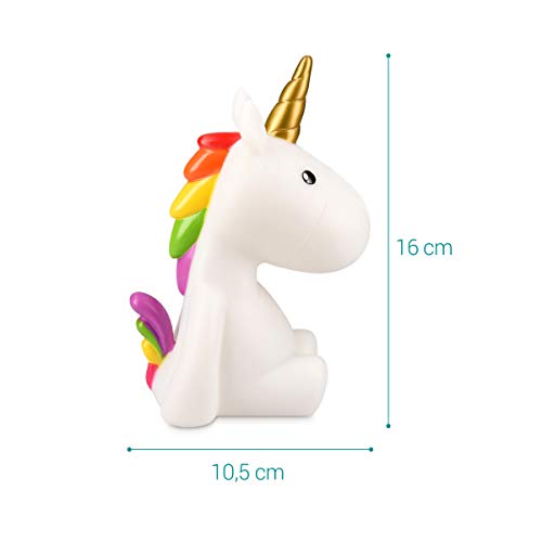 Navaris Unicorn Night Light for Kids - Rechargeable RGB Colour Changing LED Lamp for Girls and Boys Nursery, Childrens Room, Bedside Table - White