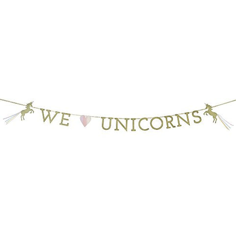 We Heart Unicorns Paper Banner Decoration with Glitter Detail