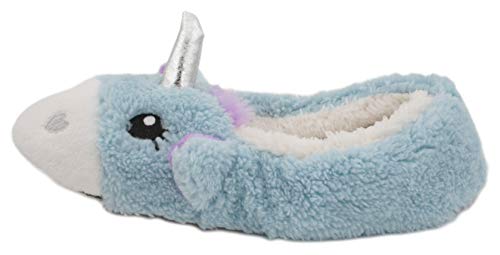 Unicorn Ladies Fluffy Fleece Ballet Slippers Blue