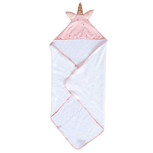 Unicorn Hooded Baby Terry Towel Robe with Wash Mitt - White & Pink