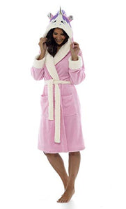 Ladies Unicorn Hooded Dressing Gown | Bathrobe | Pink | Various Sizes