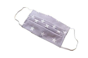 3 Ply (3 Layers) Handmade Cotton Face Mask With Bamboo Filter Pocket - 100% Cotton. Handmade in UK. Reusable. Machine Washable - White Stars (Grey)