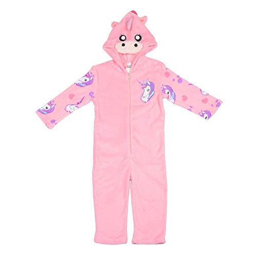 Girls Kids Pink Unicorn Hooded Onesie | Soft Fleece