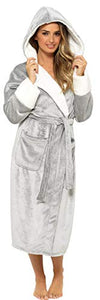 Ladies Soft & Cosy Hooded Dressing Gown | Grey Shimmer | Kate Morgan | Gift 