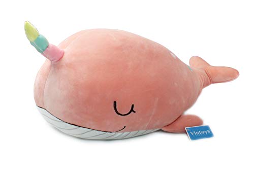 Vintoys Narwhal Unicorn Whale Soft Toy Plush Hugging Pillow Animal Fish Plush Toy Pink 21"
