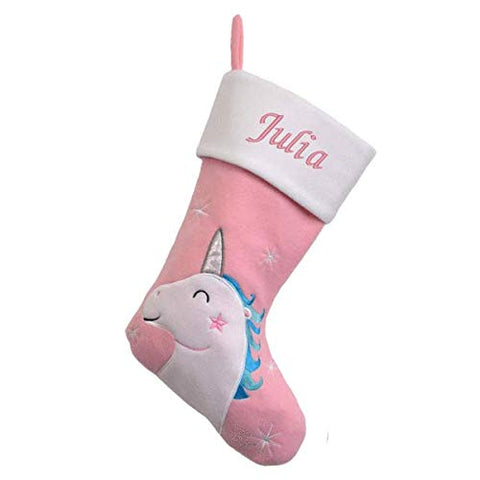 Personalised Embroidered Unicorn Christmas Stocking | Pink 
