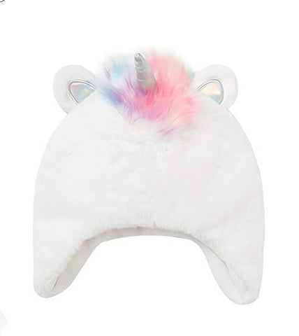 Girls Plush Unicorn Hat Kids Winter Warm Beanie Hat - White