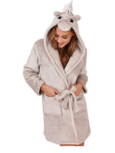 Ladies Super Soft Silver Grey Unicorn Design Dressing Gown | Sizes 8 - 22 