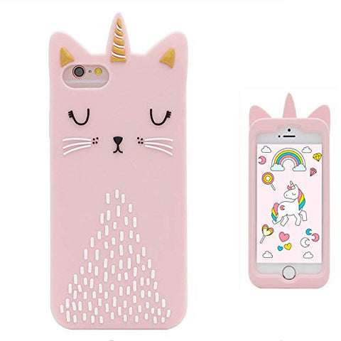 Leosimp Unicorn Cat Case for iPhone 8 7 6 6S,Cute 3D Pink Cartoon Animal Cover,Kids Girls Boys Fun Phone Cases Special Soft Silicone Kawaii Cool Character Unique Protector Skin Cases for iPhone6 7 8