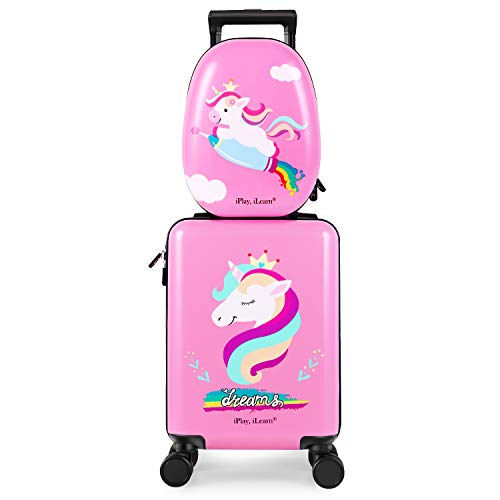 Unicorn Kids Suitcase | Carry On Rolling Luggage | Hard Shell Travel Suitcase | Pink