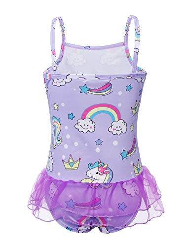 Lilac swimming costume with rainbows and unicorns children