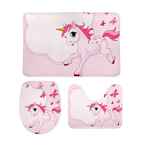 unicorn bath mat set of 3 pink