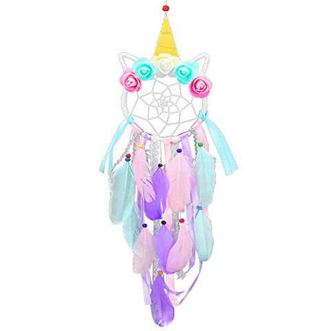 Handmade Unicorn Dream Catcher With Feathers | Wall Hanging Decoration 