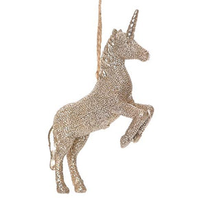 Glittery Gold Prancing Unicorn Hanging Christmas Tree Decoration