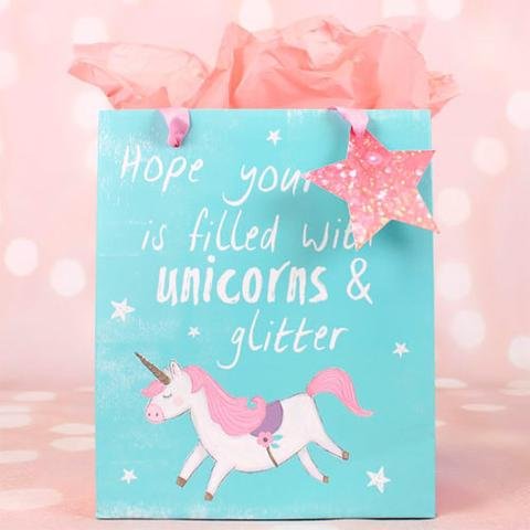 Pack of 6 - Gorgeous Medium Gift Party Bag Colourful Unicorn Print