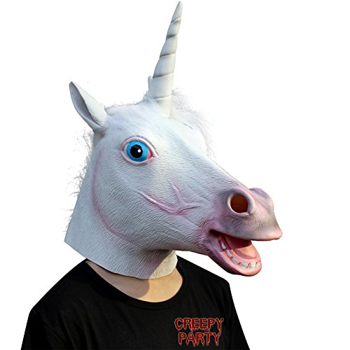 CreepyParty Novelty Latex Animal Head Mask Unicorn | Halloween Costume 