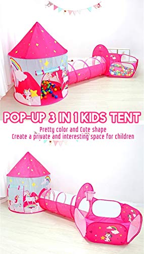 Pop Up 3 In 1 Kids Unicorn Tent & Play Tunnel 