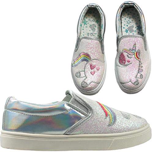Unicorn girls slip on shoes trainers glitter