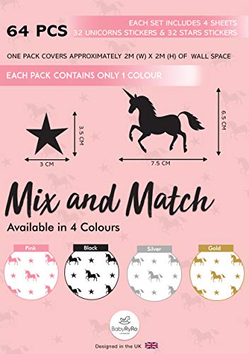 Pink Unicorn Wall Stickers For Girls Bedroom, Nursery, Playroom 