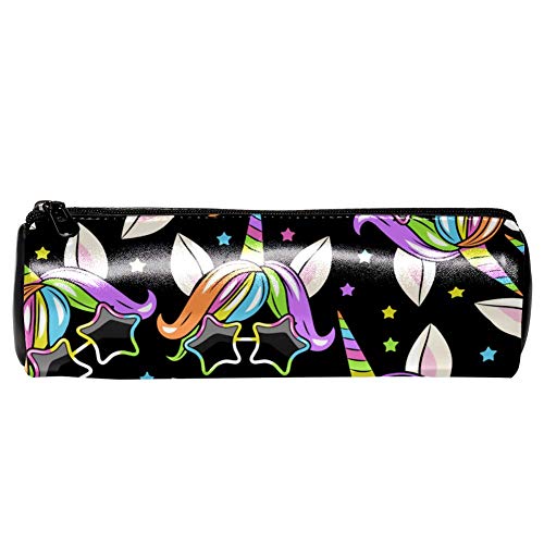 Unicorn with Star Sunglasses Leather Cylinder Case