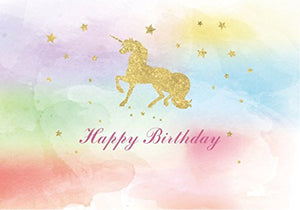 7x5FT watercolor colorful unicorn children Birthday party banner gold golden Glitter glamour Sparkle stars photo studio booth backdrop background newborn baby shower lv-2000 (7x5ft)