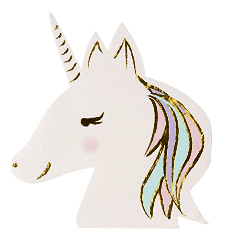 Disposable Paper Cocktail Napkins (50-Pack) - Unicorn Die-Cut Shaped Design with Gold Foil, 3- Ply, Folded: 6.5 x 6.3 Inches
