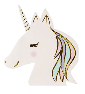 Disposable Paper Cocktail Napkins (50-Pack) - Unicorn Die-Cut Shaped Design with Gold Foil, 3- Ply, Folded: 6.5 x 6.3 Inches