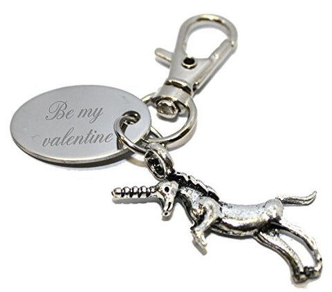 Be My Valentine Personalised Unicorn Keyring/Handbag Charm In Gift Pouch | Silver 