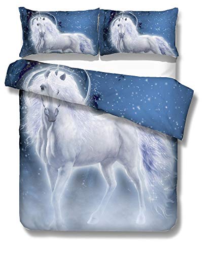 Magical Unicorn Queen Sized Duvet Cover Blue & White 