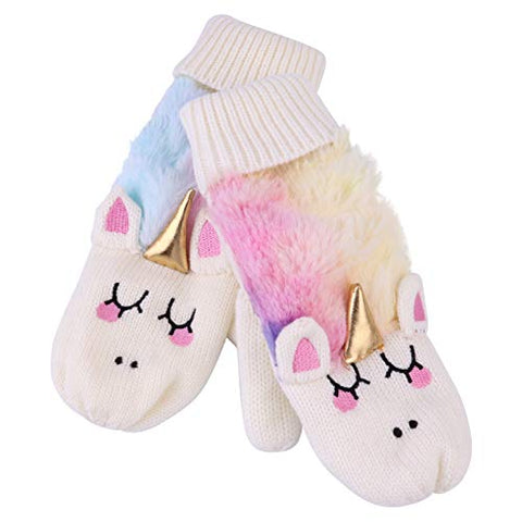 Unicorn Glove Mittens | Faux Fur Mitten Hand Warmer | Girls 