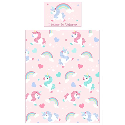 Believe In Unicorns Junior Duvet Cover and Pillowcase Set Pink Bedding Set