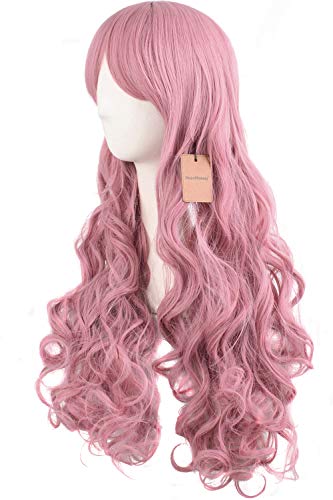 MapofBeauty Lolita Long Curly Clip on Ponytails Cosplay Wig (Rouge Pink)