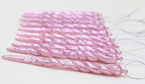 Glittered Pink Icicle Decorations | 12 Pack 