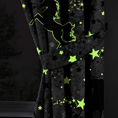 Glow In The Dark Curtains Unicorn and Stars Design 