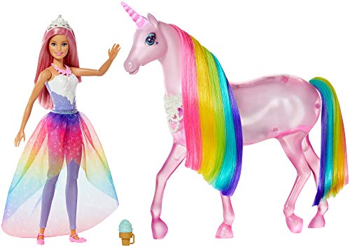 Barbie | Dreamtopia | Princess Barbie Doll With Pink Hair & Magical Lights Unicorn