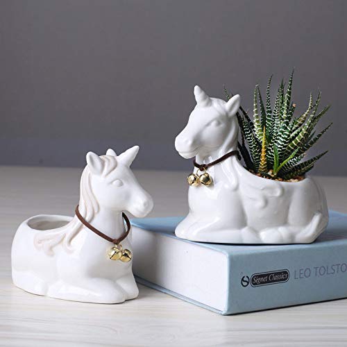 Cute Unicorn Flower Plant Pot Porcelain White - 2 Piece Set