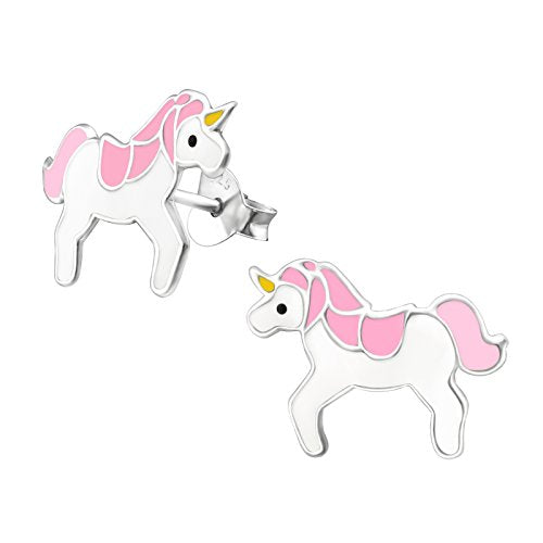 unicorn earrings pink white Silver - Katy Craig