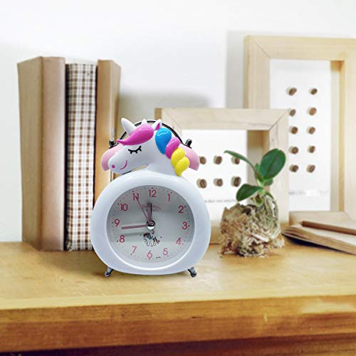 UOCAI Children's Alarm Clock Unicorn Alarm Clock For Girls, Non-Ticking Alarm Clock Children Girls, Quiet Bedside Alarm Clock, Classic Loud Double Bell Clock With Backlight (Pink