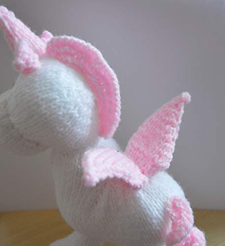 Unicorn Soft Toy Knitting Pattern White & Pink Wool
