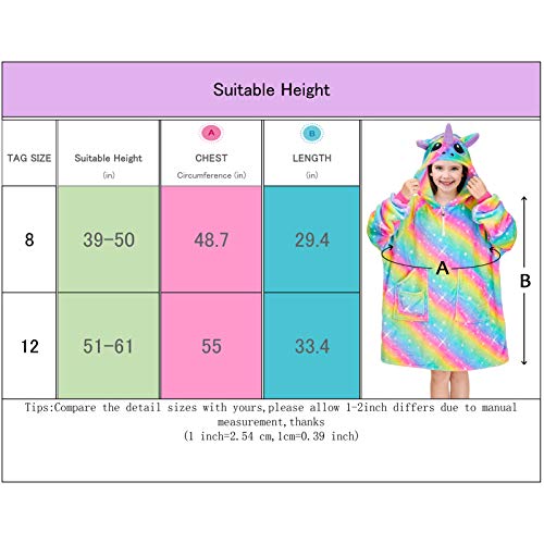 Cute Rainbow Unicorn Hoodie For Kids Blanket 