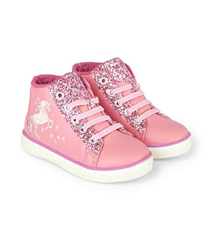 Hatley Girls' High Top Sneakers Hi Trainers, Pink Sparkle Horse Unicorn 