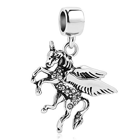 Silver Running Unicorn Charm For Charm Bracelet, Necklace | UNIQUEEN 