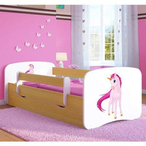 Unicorn Cabin Bed With Mattress & Drawer (70 x 140cm, Beech/White) | Kiddie Furniture 