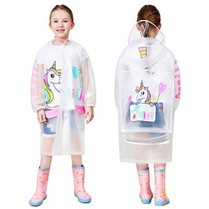 Unicorn Raincoat Kids | Transparent Rainwear |  Hooded Waterproof Rain Poncho 