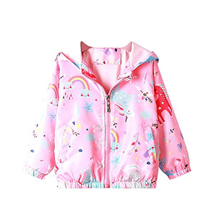 Pink Girls Hooded Raincoat | Unicorn & Rainbows Design | Lightweight 
