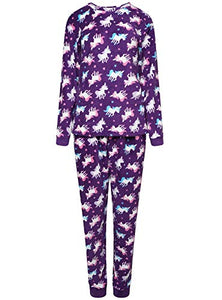 Unicorn Ladies Fleecy Matching Pyjama Set Top And Bottom 