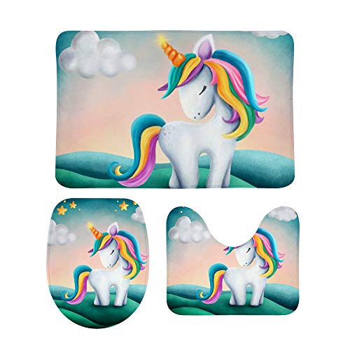 Unicorn Bath Mat & Toilet Cover Set 3 Pieces (Non Slip)