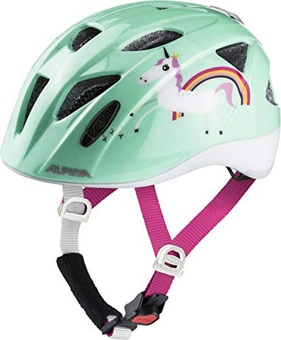 Child's safety bicycle helmet mint green, pink strap